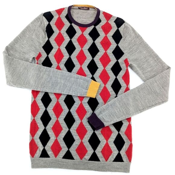 Guess Jeans Merino Wool Argyle Crew Neck Sweater Size Medium/Small - Picture 1 of 6